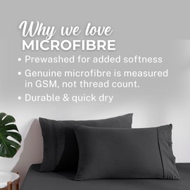 Dreamaker King Fitted Combo Microfiber Sheet Set, Ultra Soft Plush Pre Washed Microfibre Bedding, Extra Deep 40cm Fitted Sheet & 2 Pillowcase, 3 Pieces, Black, King Bed