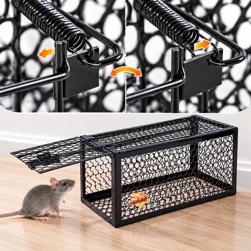 Reusable Metal Mouse Trap Cage for Indoor Rodent Control –