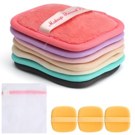 APOMOONS Pack of 7 Washable Make-Up Wipes, 10 x 12 cm, Reusable Make-Up Removal Pads, Washable Cleaning Pads, Face Reusable Makeup Remover Pads with Mesh Laundry Bag for Travel Erase Cosmetics