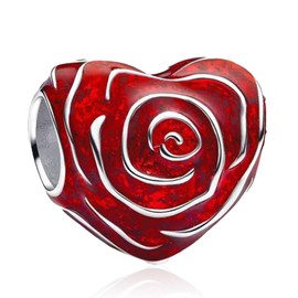 NUNUYAYA Charms Beads 925 Sterling Silver Red Rose Heart Beads Dangle Pendant with 5A Cubic fits for Charms Bracelets for Woman Mother's Day Christmas Birthday Gift