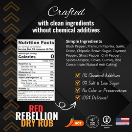 Shake to Elevate - Red Rebellion (Hot & Spicy) No Salt BBQ Dry Rub | No Salt Seasoning | Heart Healthy | Diet Friendly | 0% Chemical Additives | 0% Preservatives or Color | All Natural Ingredient & Listed | Seriously Delicious Spice Blend (Standard Shake