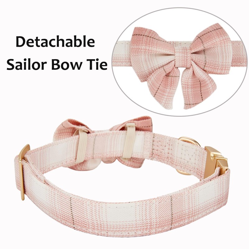Petiry Tartan Dog Collar with Detachable Sailor Bowtie,Soft Small Dog