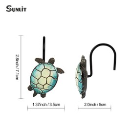 Sunlit Tilt Sea Turtle Shower Curtain Hooks, Home Decorative Shower Curtain Rings with Black Hooks for Bathroom, Resin, Ocean Shower Curtain Hanger Hooks for Kid Room Living Room, Set of 12