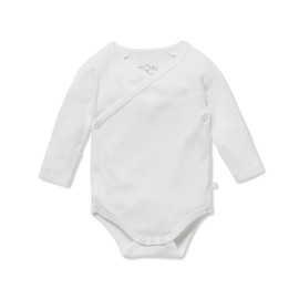MORI Baby Premium Organic Cotton and Bamboo Kimono Bodysuit for Boys and Girls in White - Long Sleeve Romper - Soft and Breathable - 12-18 Month