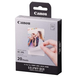 Canon XC-20L Original Ink Ribbon / Paper Set 20 Sheets Credit Card Size 5.4 x 8.5 cm for Canon SELPHY QX20 Photo Printers (Self-Adhesive, Sticker, Sticker, Adhesive Backing, Thermosublimation, Waterproof)