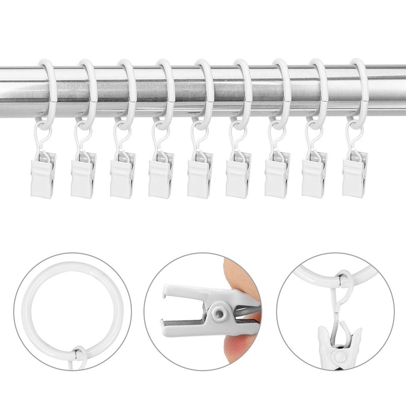 C.M. Curtain Rings with Curtain Clips, Inner Diameter 1.0 inches