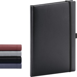 NOTIQUE Notebook Lined, Hardcover Notebook, Journal, Diary with Elastic Band and Pen Holder, 15 x 21 cm, 192 Pages (Black, Lined)