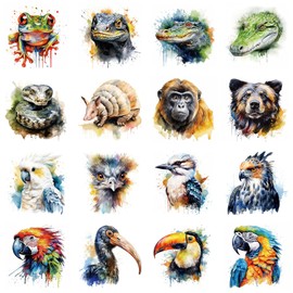 16 Sheets Watercolor Safari Animals Temporary Tattoos for Kids Boys Girls Birthday Party Supplies Decorations Favor (animal head 4)