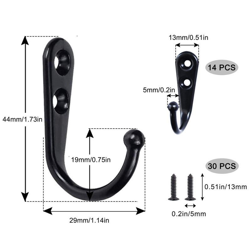 14 PCS Wall Mounted Hooks Coat Hooks with 30 PCS