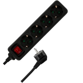 REV Power Strip - Multiple Socket Strip, 4-Way, 1.4 m, 3500 W, Black