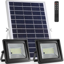 Solar Flood Lights Outdoor, 2024 Dusk to Dawn IP67 Waterproof USB and Solar Powered Security Yard Barn Sign Shed Garage Light with Remote Control 16.4ft Cords 108 Led 6500K (Medium)