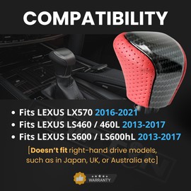 SHIFTIN Leather & Carbon Fiber Wood Trim Gear Shift Knob Gearbox Shifter for Lexus LS460 F-Sport LS-460-L LS600 LS-600h-L and Fits Lexus LX570 LX 570 (Red Nuluxe Leather/Carbon Fiber Pattern)