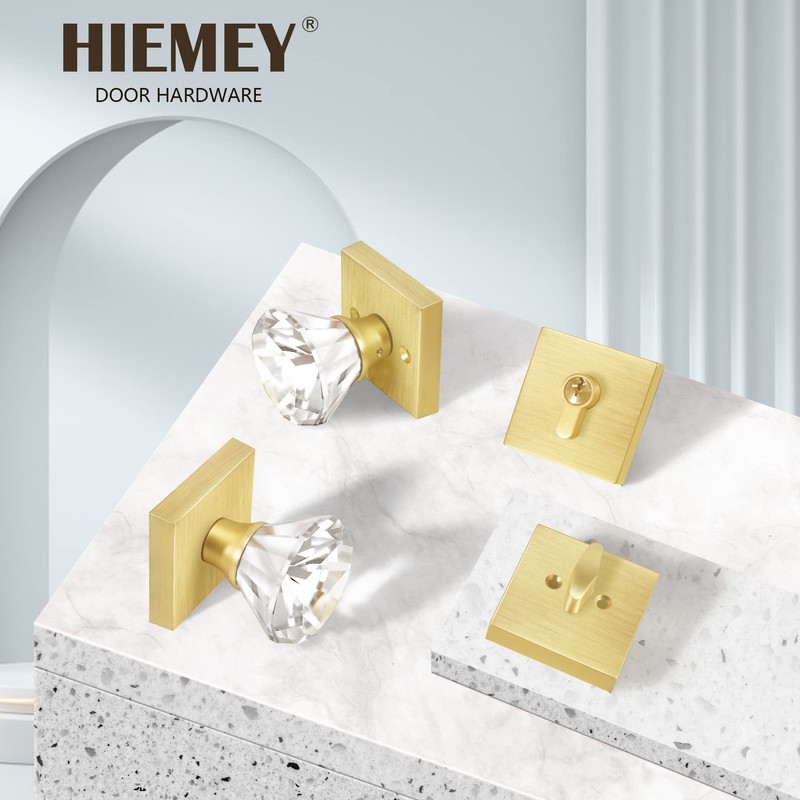 HIEMEY Satin Brass Diamond Glass Crystal Door Knob and Single
