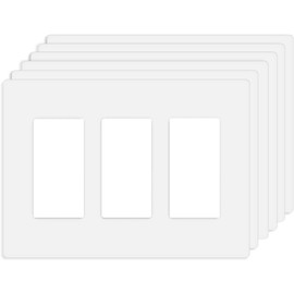 3-Gang Screwless Decorator Wall Plate Cover Switch Outlet Electrical Faceplate for Light Switche, Smart Switch, Receptacle, Dimmers, USB Outlet, GFCI, Child Safe Cover Plate, White (6-Pack)