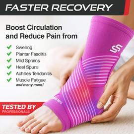 Sleeve Stars Ankle Brace for Women & Men, Ankle Wrap for Sprained Ankle, Compression Sleeve for Plantar Fasciitis Relief, Easy Customizable Support: w/Removable Strap (Single/L:12"-13"/Hot Pink)
