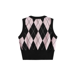 SweatyRocks Women's Geometric Pattern Sweater Vest V Neck Sleeveless Preppy Style Crop Tank Top Multicolor S
