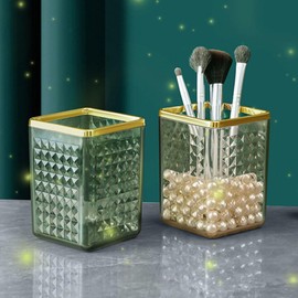 STOBAZA 2pcs Makeup Brush Holder Transparent Desk Organizer Vertical Pen Cup for Makeup Eyeliners Lipsticks and Office Supplies Compact Design for Clutter Spaces