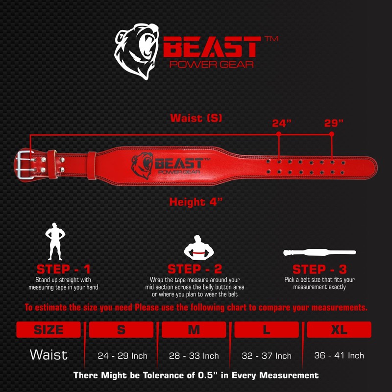Beast Power Gear Weight Lifting Belt - 4” Genuine Leather