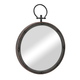 Stonebriar Round Rustic Bronze Metal Mirror with Rivet Detail & Hanging Ring for Wall, Industrial Home Décor, 21.1" x 15.7"