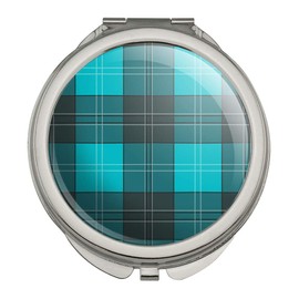 Plaid Turquoise Teal Gray Grey Pattern Compact Travel Purse Handbag Makeup Mirror