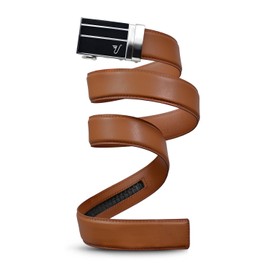 Mission Belt Ratchet Leather Belt for Men - No Holes, 40mm Metal Buckle 3Bar - Black Magic Buckle/Saddle Brown Leather, Large (36-38)