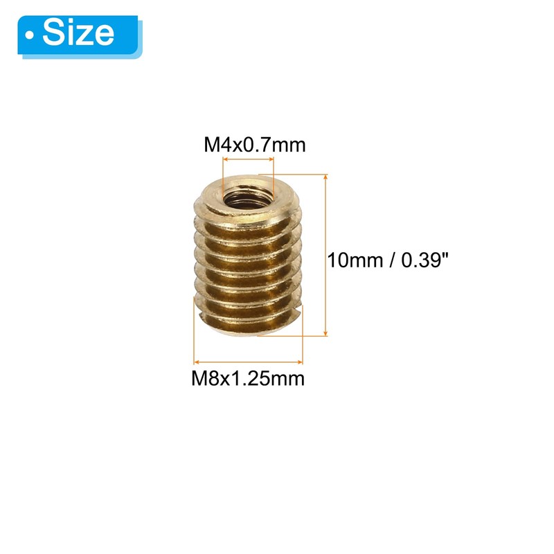 PATIKIL Brass Threaded Repair Insert Nut, 8 Pcs M8xM4x10mm Male