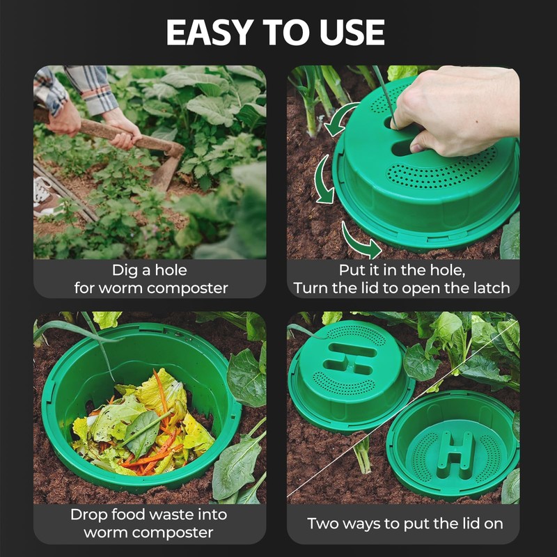 TOP XIAN 4-Pack Inground Worm Composter, Outdoor Worm Compost Bin