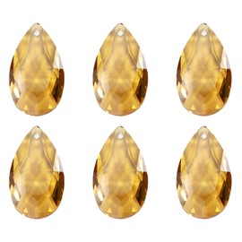 PATIKIL K9 Crystal Pendants Teardrop Beads, 6 Pack 38mm Chandelier Prisms Parts Hanging Beads DIY Lamp for Arts Crafts Decoration, Electroplating Gold Tone