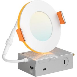 Amico 1 Pack 3 Inch 5CCT LED Recessed Ceiling Light with Night Light, 2700K/3000K/3500K/4000K/5000K Selectable Ultra-Thin Lighting, 7W=65W, 500LM, Dimmable Canless Wafer Downlight ETL&FCC