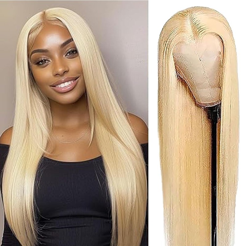 AiPliantfis Straight Human Hair Wig Blonde Echthaar Perücke Damen 4X4