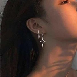 Wendalern Asymmetrical Star Spike Dangle Earrings Geometric Triangle Crossed Star Drop Hoop Earrings Mismatch Crucifix Cone Earrings Small Huggie Hoop Earrings Jewelry for Women Men