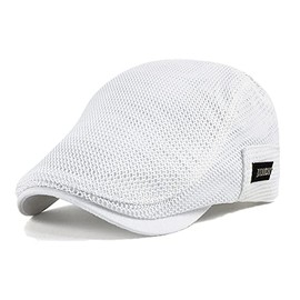 YAMEE Sun Hat Beret Men's Summer Breathable Mesh Flat Cap Women's Unisex Beret Peaked Cap Flat Cap Sports Hat Gatsby Newsboy Cap, Beret Cap, Size 56 cm - 60 cm, 3/White