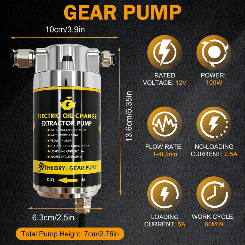 12V 100W Oil Change Extractor Pump, Electric Oil Transfer Pump