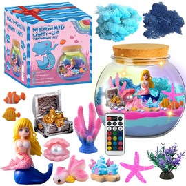 Kit de Contenedor Transparente Iluminado Niños, Kit de Terrario con Luz Nocturna niños, Manualidades para Niñas 13 Colores con Control Remoto, Kits de Manualidades DIY para niñas (Pez)