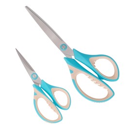 MANUFORE Dressmaking Scissors Rotary Cutter Set with Multi-Purpose Fabric Scissors Soft Handles 26 cm + 14 cm and 45 mm Rotary Cutter with Three Replacement Round Blades for Fabric, Paper, Leather