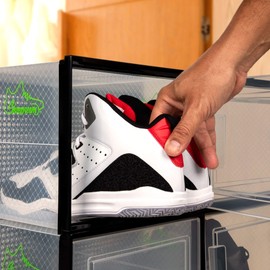 Shoepreem WHITE XL 6 pack - 14.6 Inches Long for BIG Shoes & Sneakers, Shoe Storage Organizer, Shoe Storage Boxes, Shoe Box Clear Plastic Stackable, Shoe Containers, Shoe Organizer for Closet