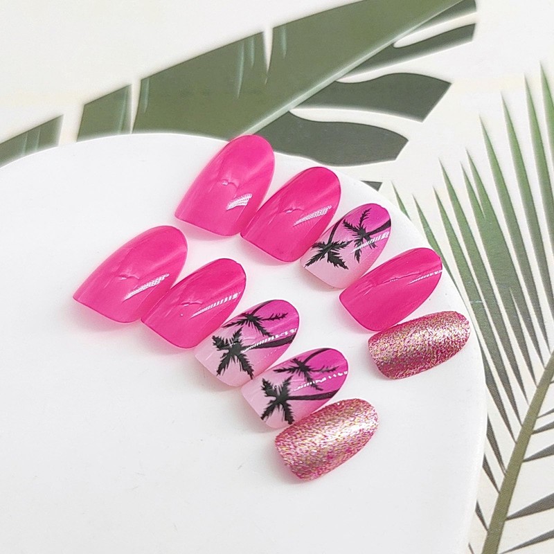 Summer Press on Nails Short Oval Fake Nails with Gradient