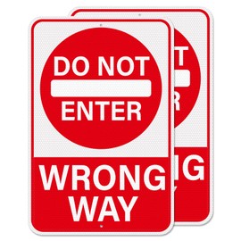 YIKIADA 2 Pack Do Not Enter Wrong Way Sign 18 × 12 Inches Reflective Waterproof Fade Resistant Rust Free Aluminum Metal Warning Signage with Pre-Drilled Holes for Roads Driveways Parking Lots