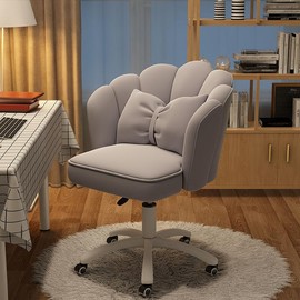 NEW-Office Chair Cute Petal Desk Chair, Modern Fabric Home Butterfly Chairs Height Adjustable Chair Makeup Chairs Computer Chairs - Color: Gray