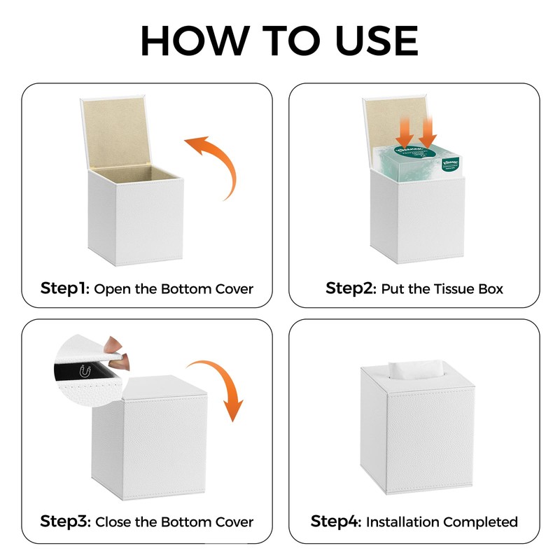 White Tissue Box Cover Square, Leather Tissue Box Holder Decorative,
