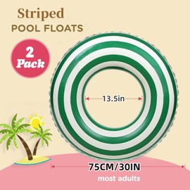 2PCS Floats for Adults Rrings Striped Pool Float Large Swim Ring for Adults,30 Inch Classic Striped Teens Adult Inner Tubes Summer Beach Bachelorette Party (M-Green Lollipop,2)
