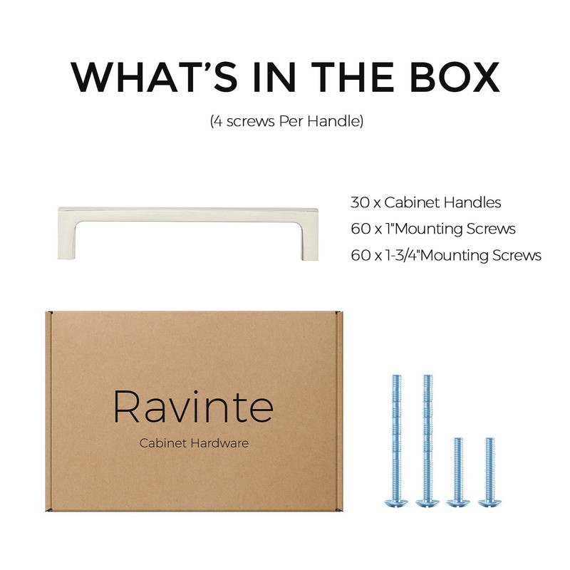 Ravinte 30 Pack Solid 5 Inch Square Cabinet Handles -
