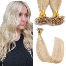 Sindra U Tip Hair Extensions Human Hair 50 Strands 40g 14inch Caramel Blonde Mixed Bleach Blonde Hair Extensions Nail U Tip Hair Extensions #27/613 14inch
