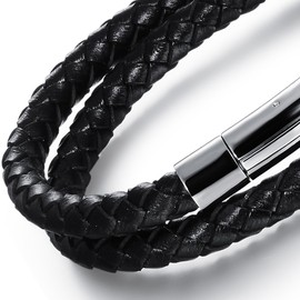 OIDEA Men's Leather Bracelet with Magnetic Clasp: Braided Bangle Wrists Leather Bracelet with Magnetic Clasp Vintage Retro Style Jewellery Gift for Men Boys Silver Gold Black Blue, Leather, Without