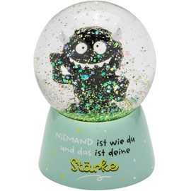 H:PPY Life Dream Globe Monster with Saying Strength | Snow Globe for Shaking, Polyresin, Height 6.5 cm, Gift for Birthday, Friendship | 74166