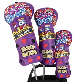 Golf Club Head covers Wood Set 3 PACKS (1.F.H) Set for Driver Fairway Hybrid with No.Tag Elastic Closure BIGWIN Purple PU Leather