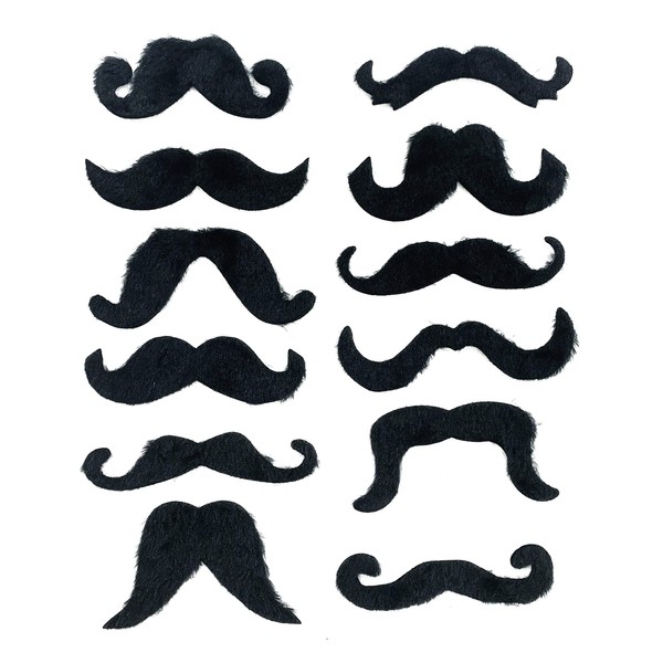 Komonee Fake Moustache Black Mustache For Fancy Dress Up Costume Hair Accessory Outfit Novelty Joke (Pack Of 12)