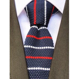 Men's Knitted Neck Tie Accessory Formal Necktie Navy Blue Red White Swiss Stripe Skinny Knit Tie For Groom
