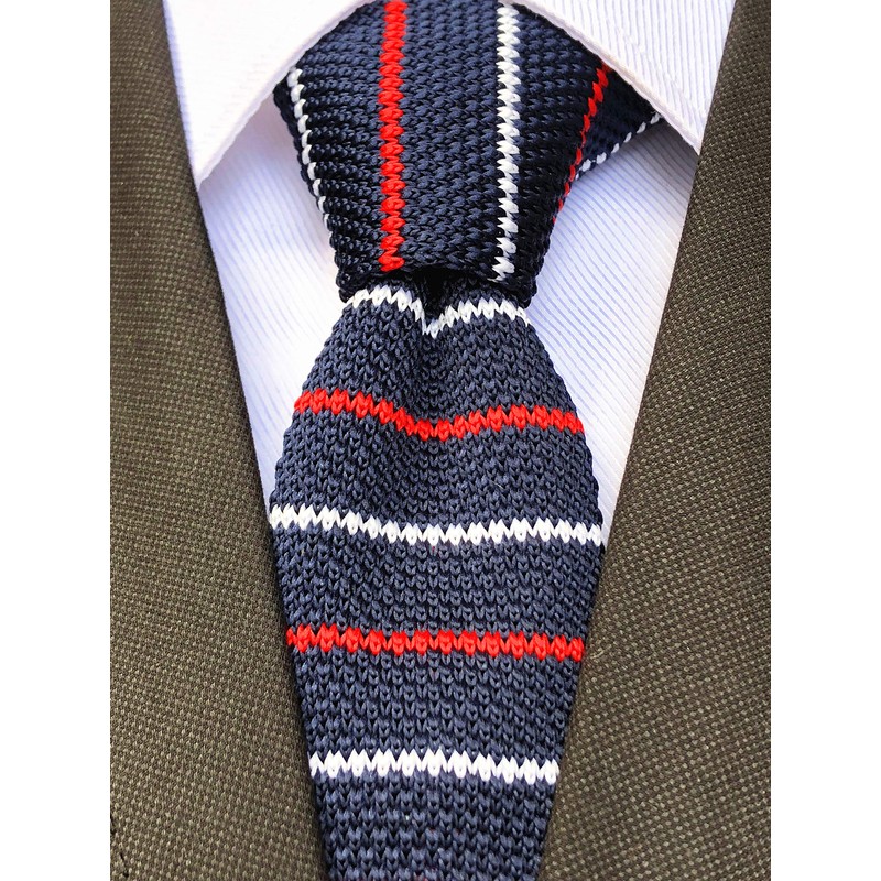 Men's Knitted Neck Tie Accessory Formal Necktie Navy Blue Red