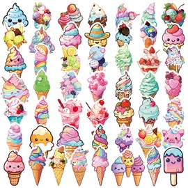Dorgua 50Pcs Ice Cream Stickers, Non-Repetitive Funny Design Ice Cream Stickers, Cute Dessert Stickers Vinyl Waterproof Stickers for Girls Water Bottle Laptop Decor Party Favors Birthday Gifts